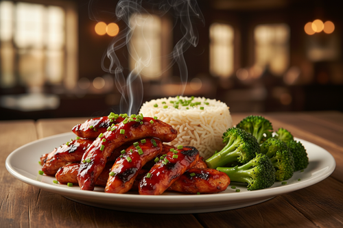 BBQ Chicken Strips with Basmati Rice and Broccoli