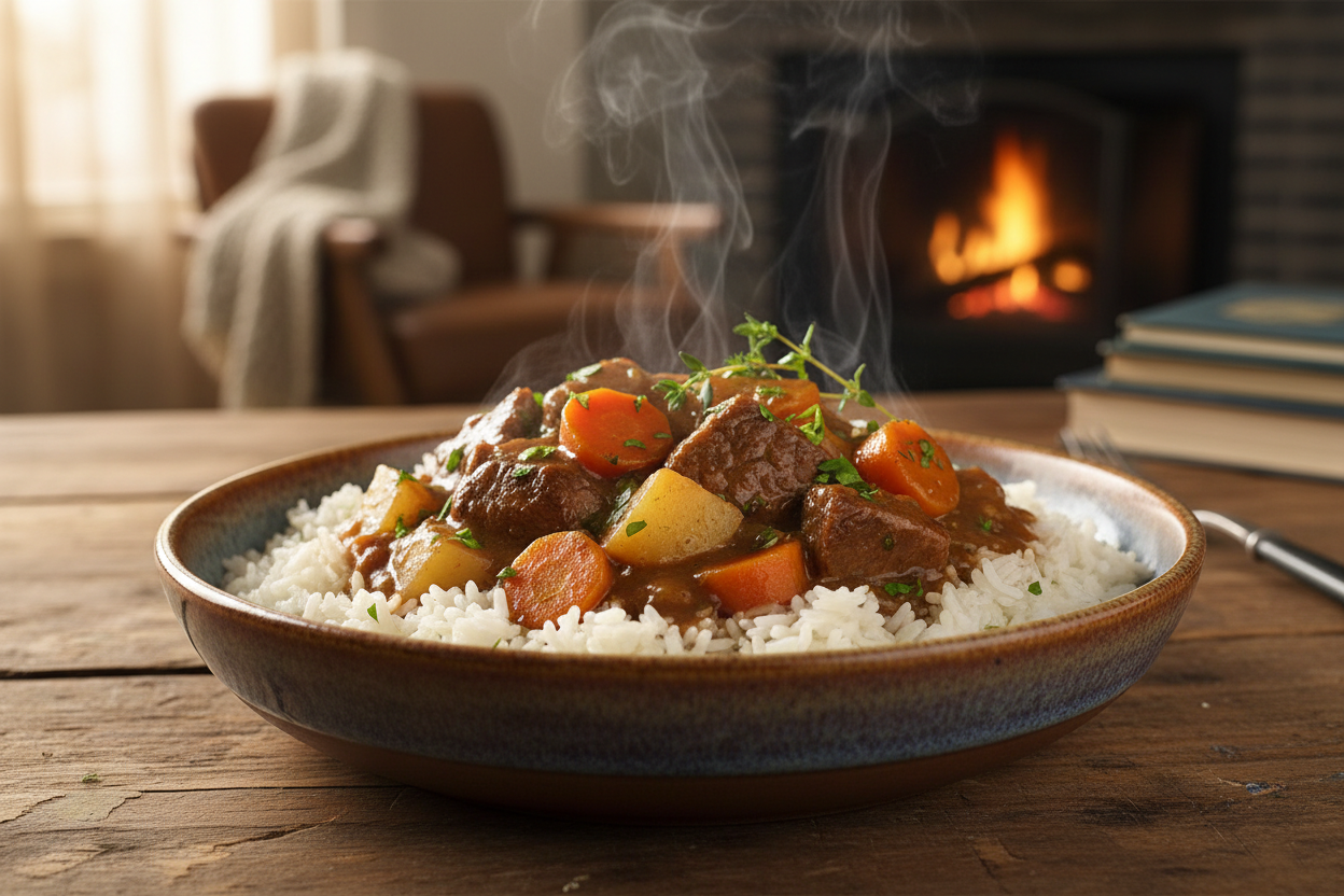 Hearty Beef Stew with Rice